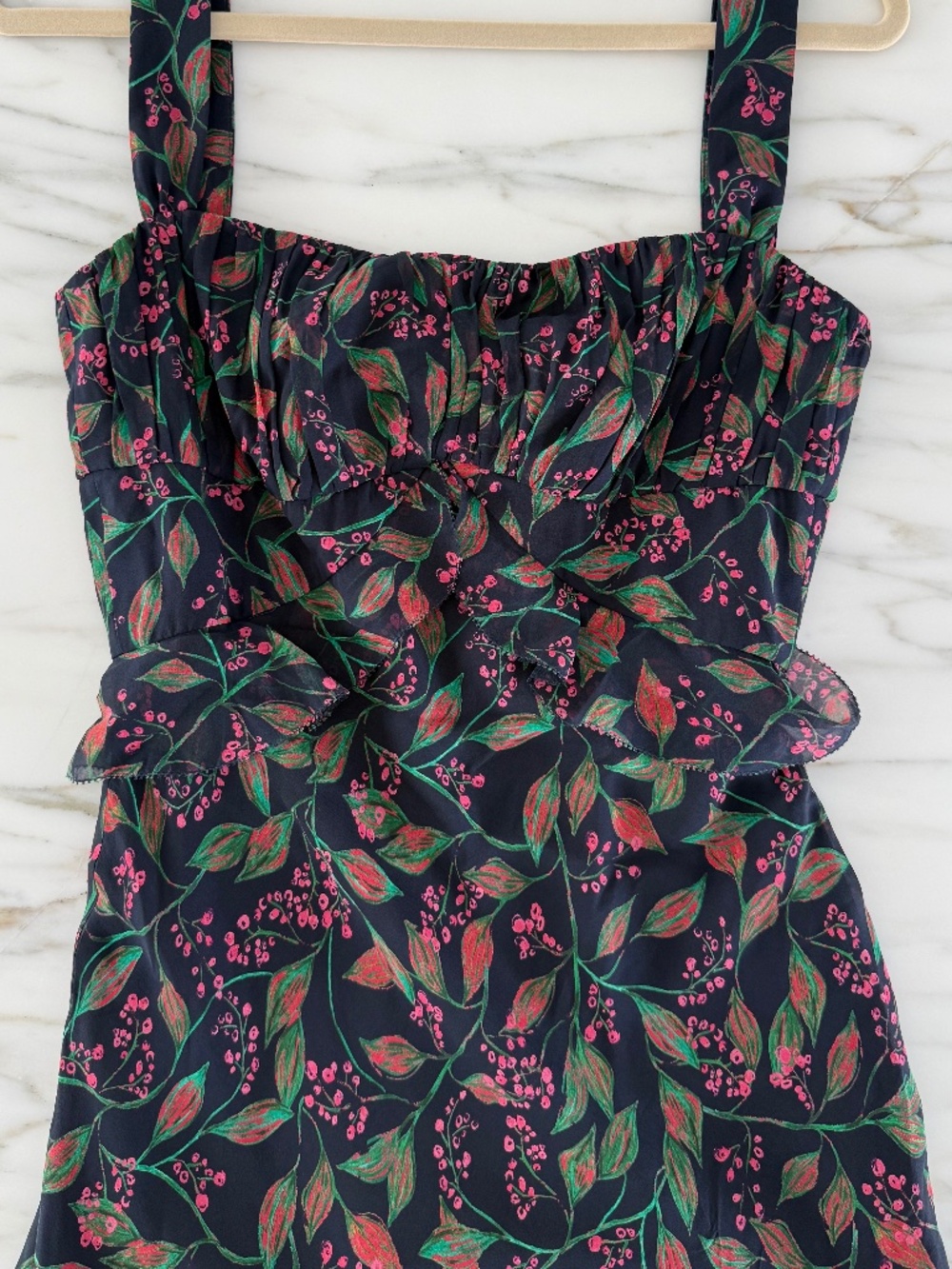 Saloni 100% Silk Tiered Maxi Dress — Size 4 — NWT — Navy Floral Print